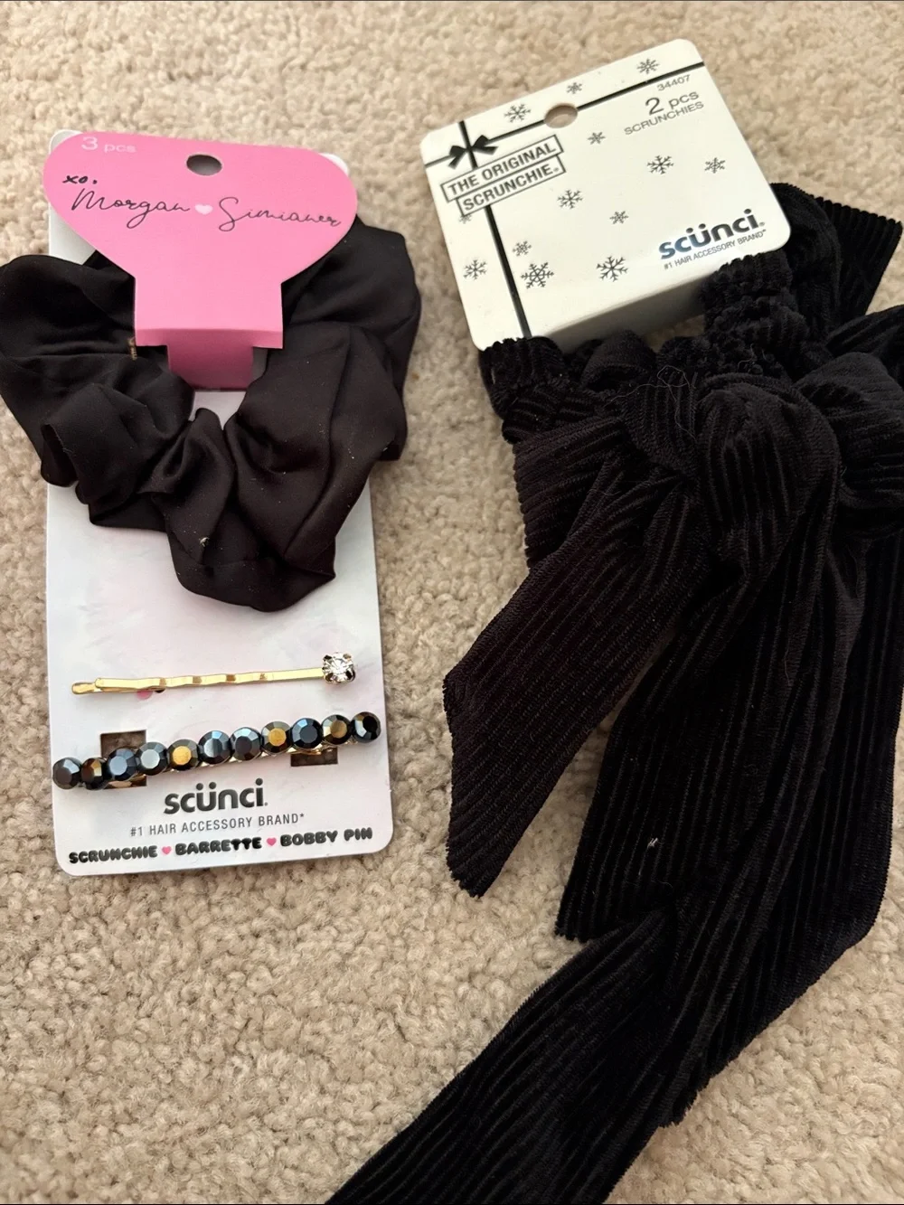 3 x 1 Set Black Scrunchie Barrette Bobby Pin by Morgan Simianer 2 Scunci Bows